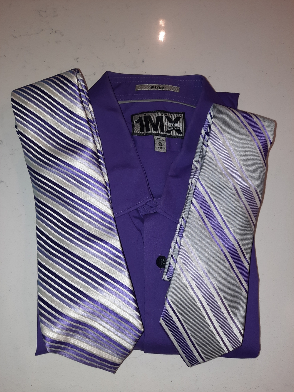 Express Men’s Purple Dress Shirt Lot 2 Purple & Silver Striped Ties EUC